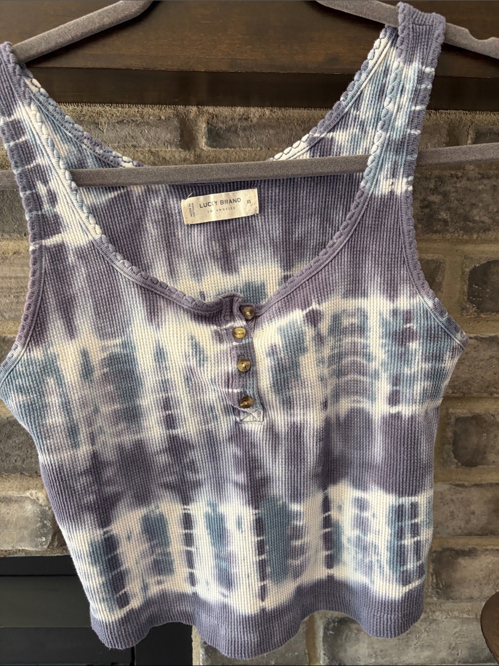 Lucky Brand Lavender Tie-Dye Ribbed Henley Tank